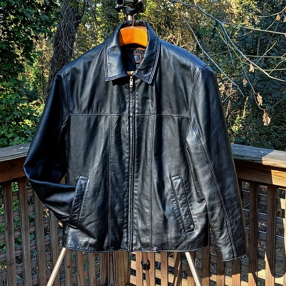 Vintage Black Leather Racer Style Jacket Quilted Liner, Collar Classic&Edgy Sz L - Picture 3 of 16